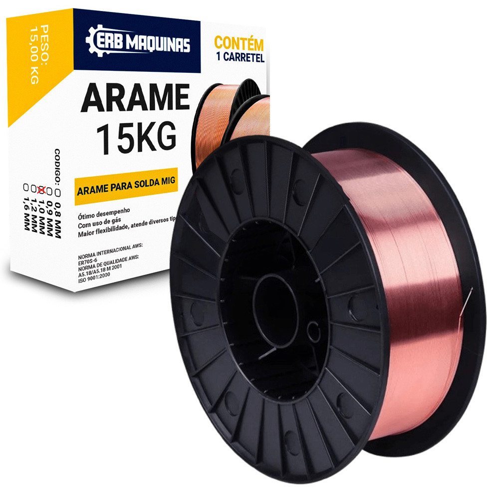 Imagem Arame de Solda Mig com Uso de Gás Carretel de Plástico 15kg Espessura 0,8mm ou 1,0mm Erbmaquinas