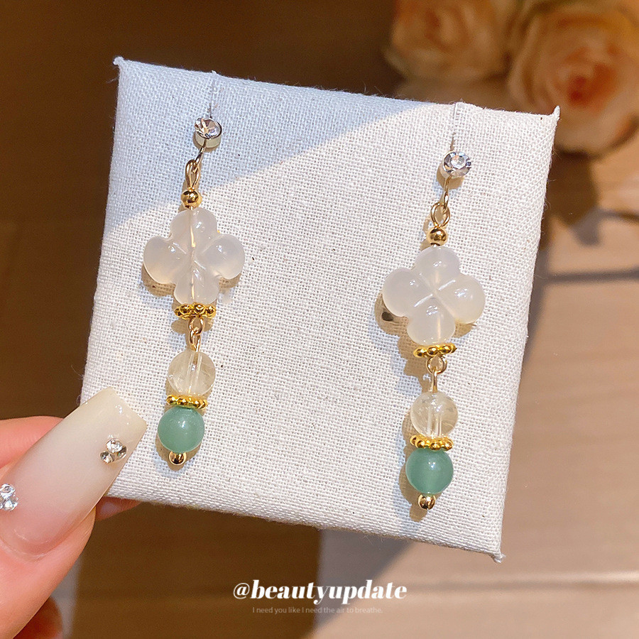 Medieval vintage diamante-cravejado ágata flor borla brincos novos brincos antigos chineses fada flutuante brincos femin
