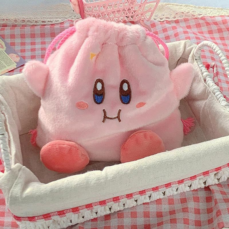 Bolsa de armazenamento de brinquedos de pelúcia Kirby rosa Bolsa de cosméticos Bolsa de transporte