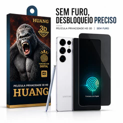 Película Vidro Privacidade 3D Sem Furo Desbloqueio por Digital Samsung S22 S23 S24 S25 S26 Plus Ultra Cobertura Total