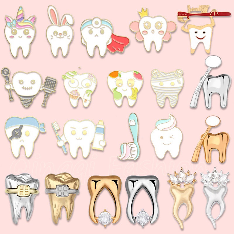Bonito Dentes Escova De Metal Broche Pino Dos Desenhos Animados Odontologia Emblemas Mochila Lapela Jóias Presentes Para