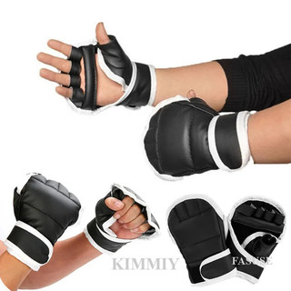 KIMMIY FAUSE Um par de luvas de boxe pretas de meio dedo, feitas de couro PU, adequadas para esportes de combate, ki