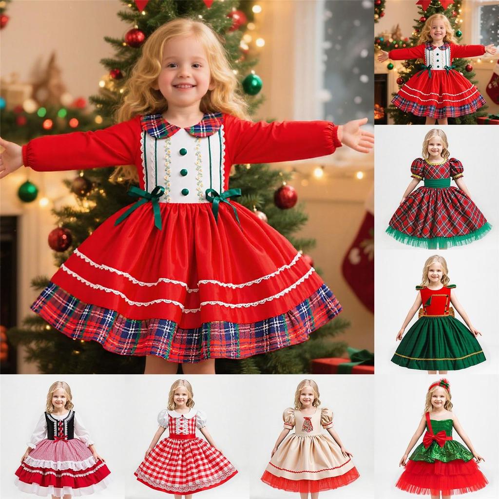 Fantasia infantil de Natal para meninas vestido de princesa verde vermelho bebê cos vestido de festa de Papai Noel