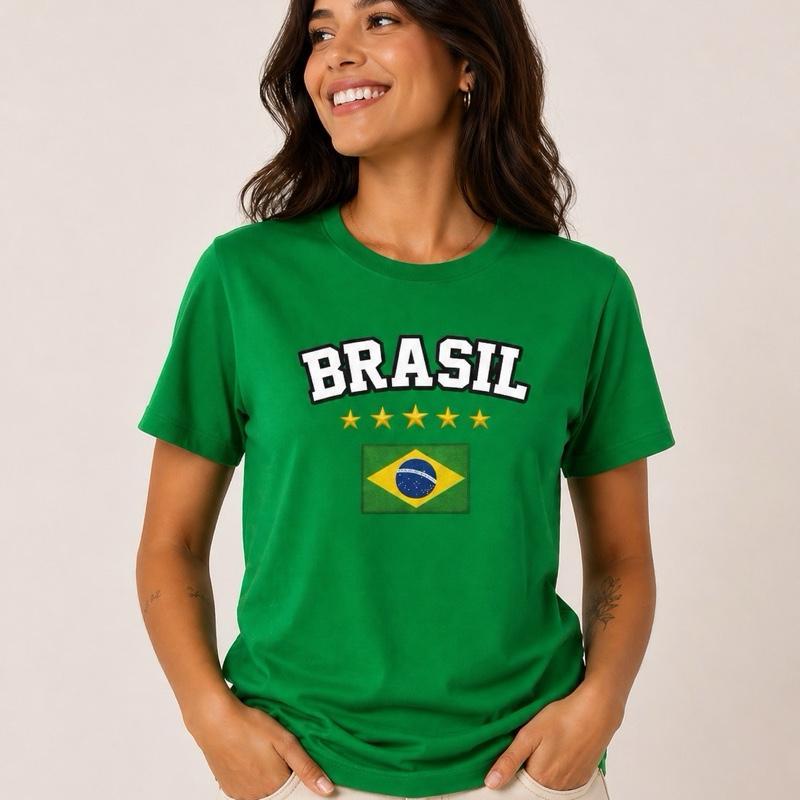 Camiseta Feminina da Seleção Brasileira Estilo Premium para Copa do Mundo Cores Branca Amarela e Azul Confortável e Leve