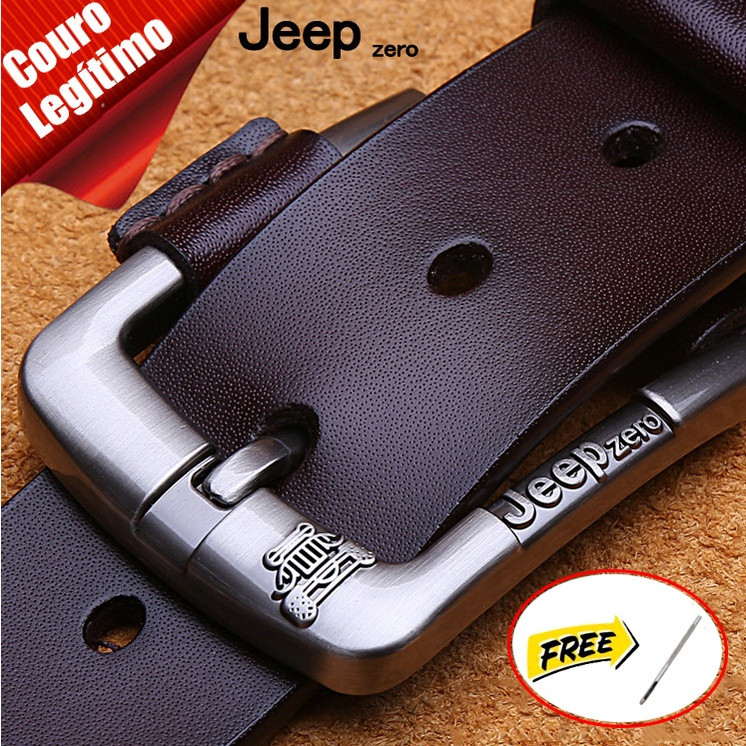 Cinto masculino Jeep 100% couro legítimo, cinto de couro de vaca, equipado com uma fivela preta de alta qualidade.
