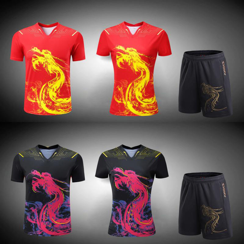Crianças uniforme de tênis de mesa de secagem rápida boxe dragão barco uniforme Cheng manga curta treinamento esportivo