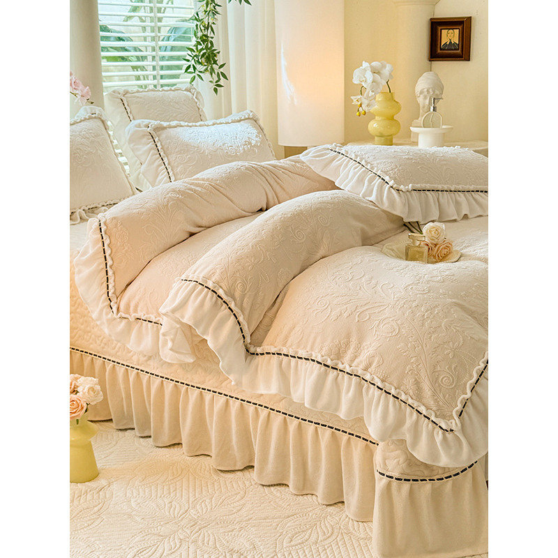 Classe A leite veludo capa de cama conjunto de quatro peças esculpido dupla face colcha capa inverno engrossado lençol q