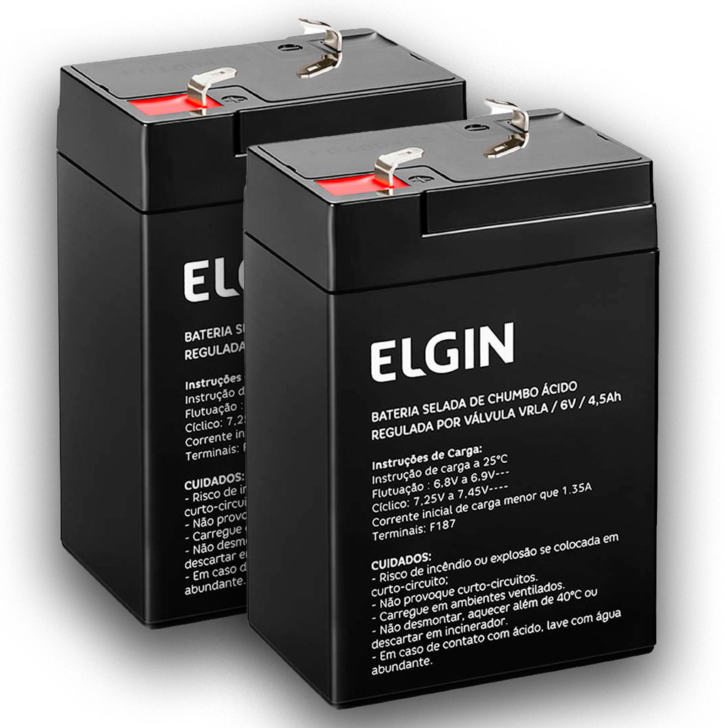Kit 2 Bateria Selada Elgin Chumbo 6v 4,5Ah Regulagem VRLA Terminal F1