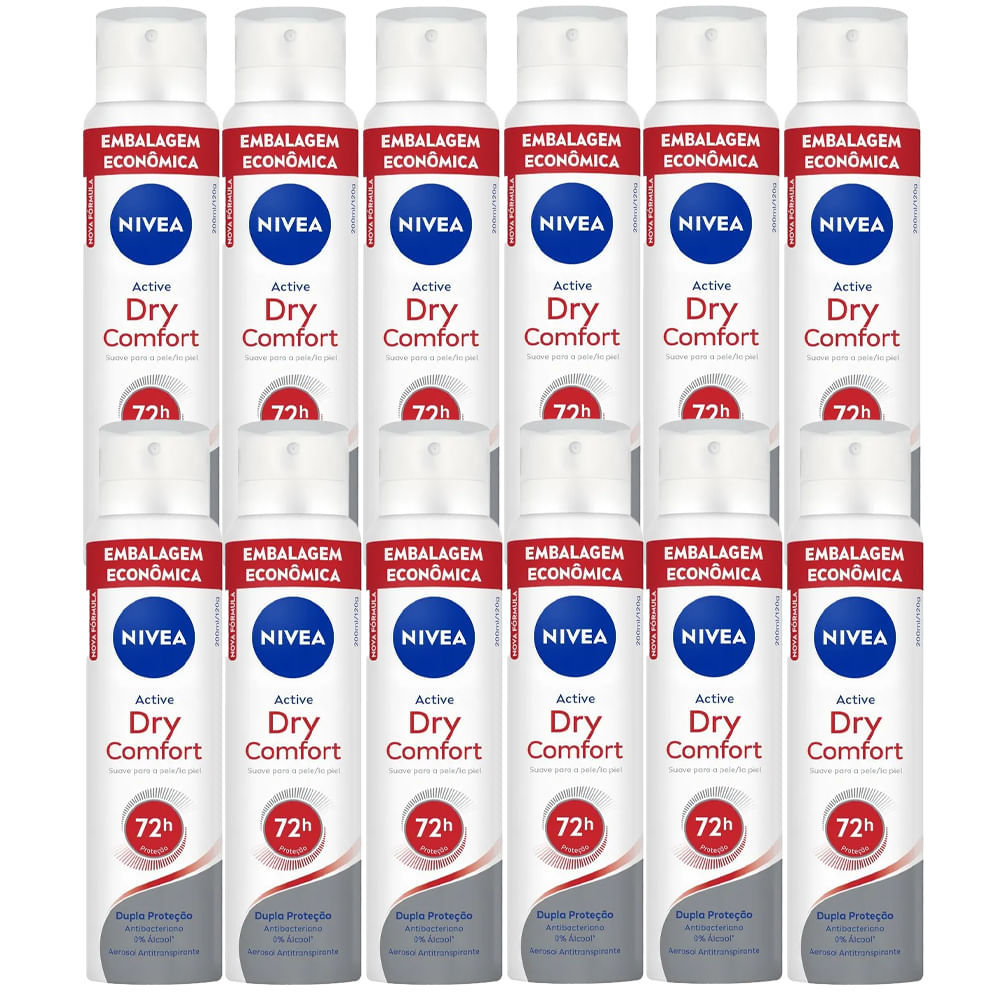 Kit Desodorante Aerosol Nivea Dry Comfort 200ml - 12 Unidades