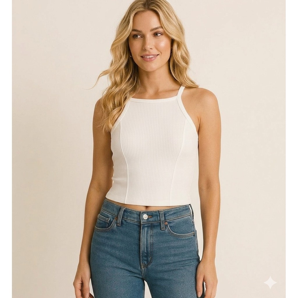 blusa blusinha cropped feminino alça regata canelado bojo elegante