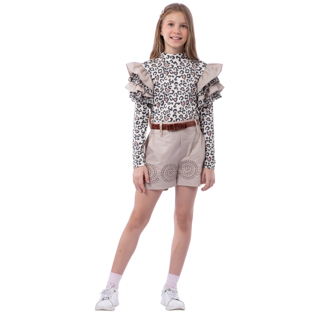 Conjunto Kukixo Blusa e Short Animal Print com Bordado