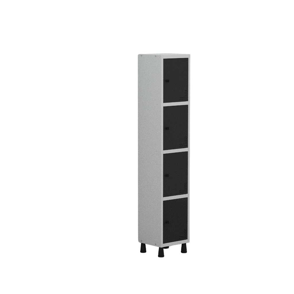 Armário Locker Guarda Volume Aço Light 4 Portas 34,5x179,5cm Cinza/Preto