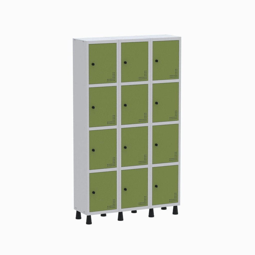 Armário Locker Guarda Volume Aço Light 12 Portas 103,5x179,5cm Azul/Cinza/Dali Cinza/Verde