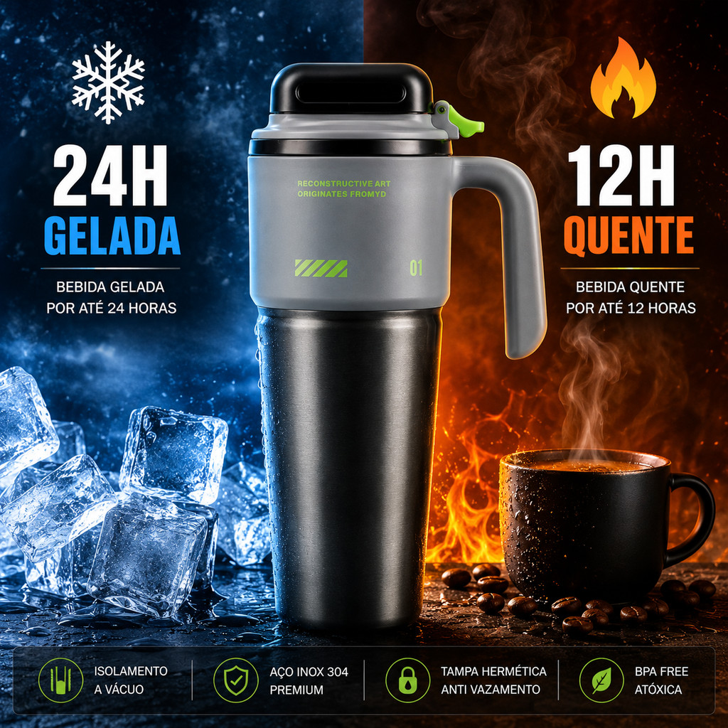 Garrafa Térmica Premium 1000ml Inox Com Alça e Click Rápido