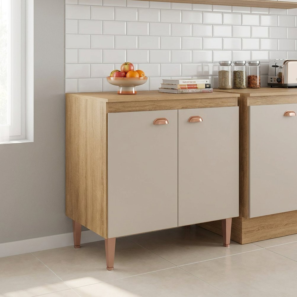 Balcão de Cozinha com Tampo e 2 Portas 80cm Marti Yescasa Mel