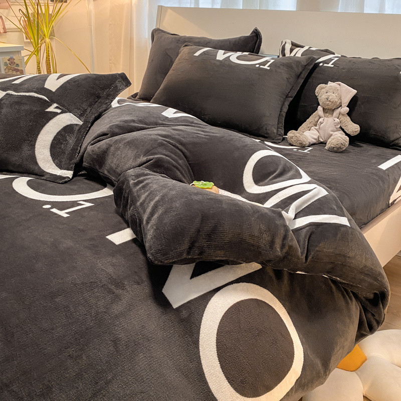 Cama de lã de leite conjunto de quatro peças inverno engrossado flanela colcha capa lençol cama dormitório único conjunt