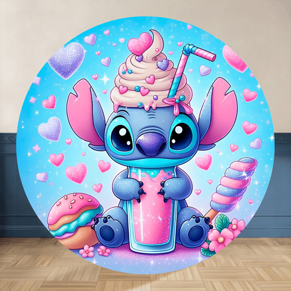 Capas de Painel Redondo Stitch Lilo & Stitch Varios Modelos em Tecido Sublimado 1,50x1,50m