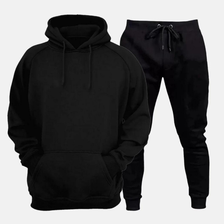 Kit Moletom Conjunto Canguru + Calça Flanelado Unissex Com Capuz Algodão Liso Sem Estampa