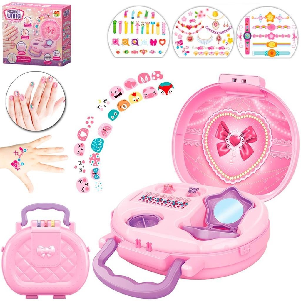 Maleta Unha Mania Conjunto De Beleza Com Adesivos Para Unhas Fashion Kit Manicure Divertido - Dm Toys