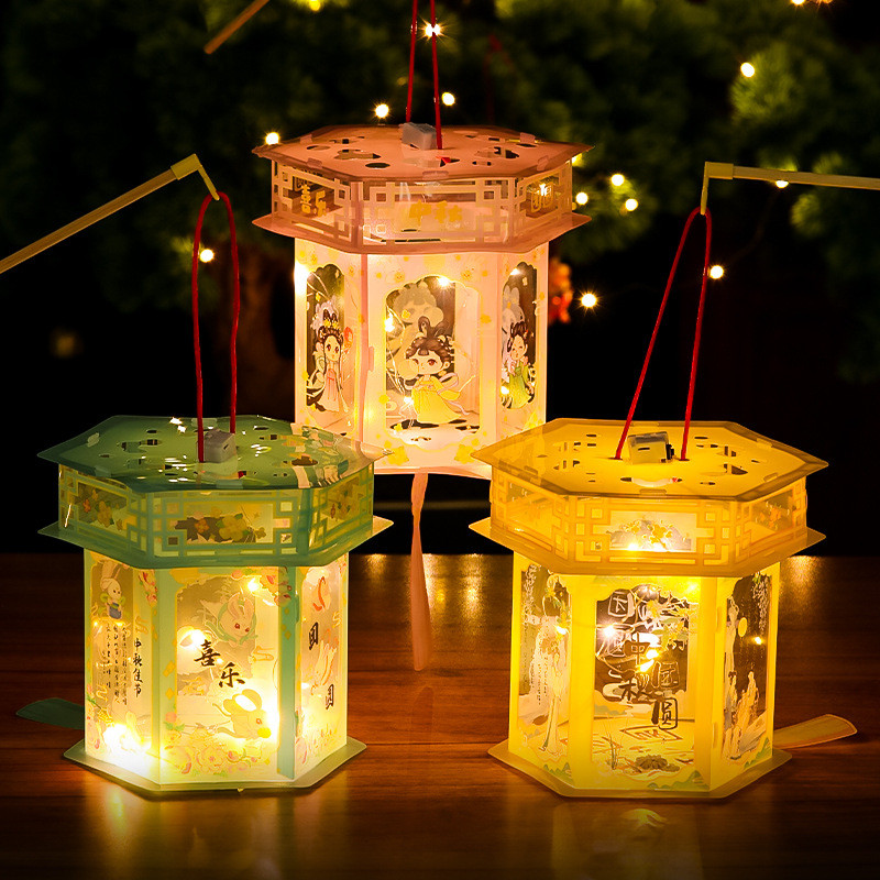 Mid-Autumn Festival Retro lanterna portátil das crianças 2026 novo estilo antigo artesanal diy Material luminosa lantern