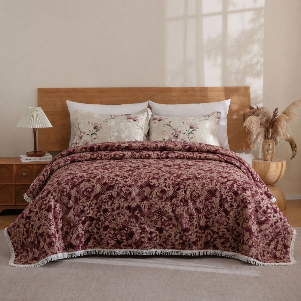 COLCHA CHENILLE VALENTINA - 2,20 X 2,40 - VINHO - JOLITEX