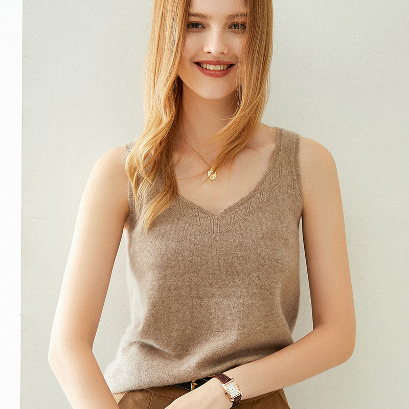 100% cashmere camisola feminina cashmere com decote em V interior vestido de primeira linha ombro largo Jacquard sem man