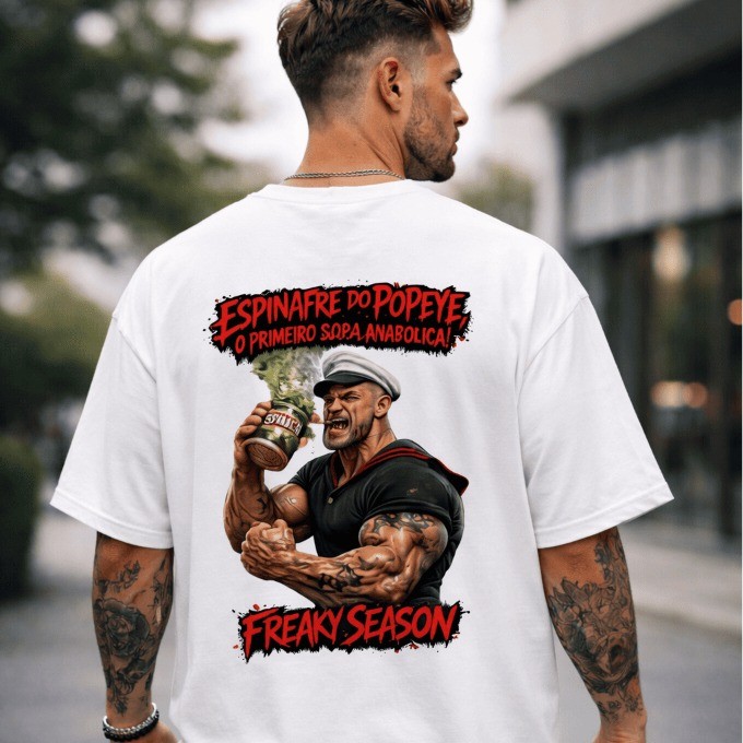 [Camiseta Premium em Algodão Puro]TT Camiseta Estampada Popeye Maromba Oversized Academia Unissex Serie Treino Streewear
