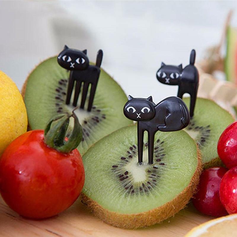 6 Pçs Casa Pequeno Animal Garfo Frutas Picaretas Bonito Dos Desenhos Animados Gato Crianças Bento Lancheira Decoração Ac