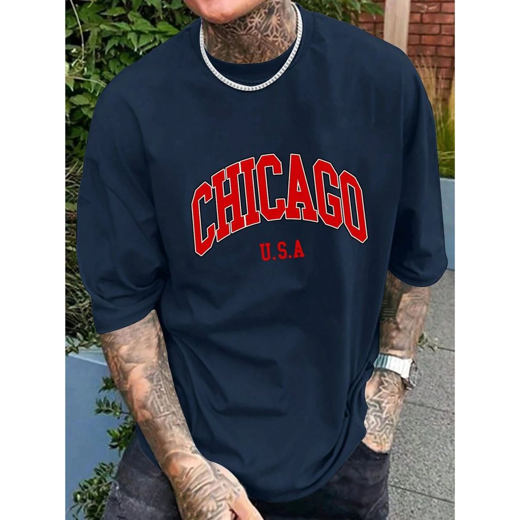 Camiseta Masculina CHICACO USA Camisa 100% Algodão Fio 30.1 Estampada Blusa Lançamento Estampada Gola Redonda