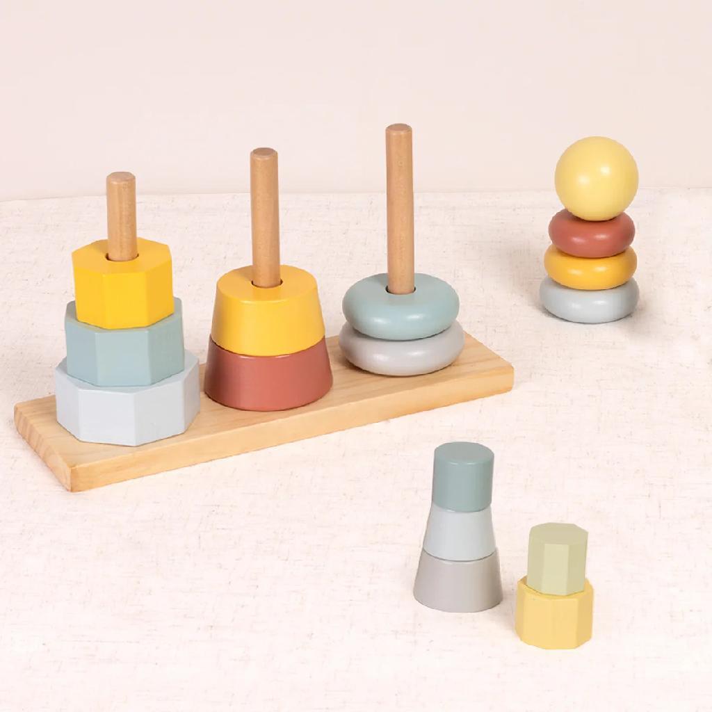 Brinquedo De Empilhar Encaixe Formas Geométricas Infantil Torre Educativa Madeira - Tooky Toy
