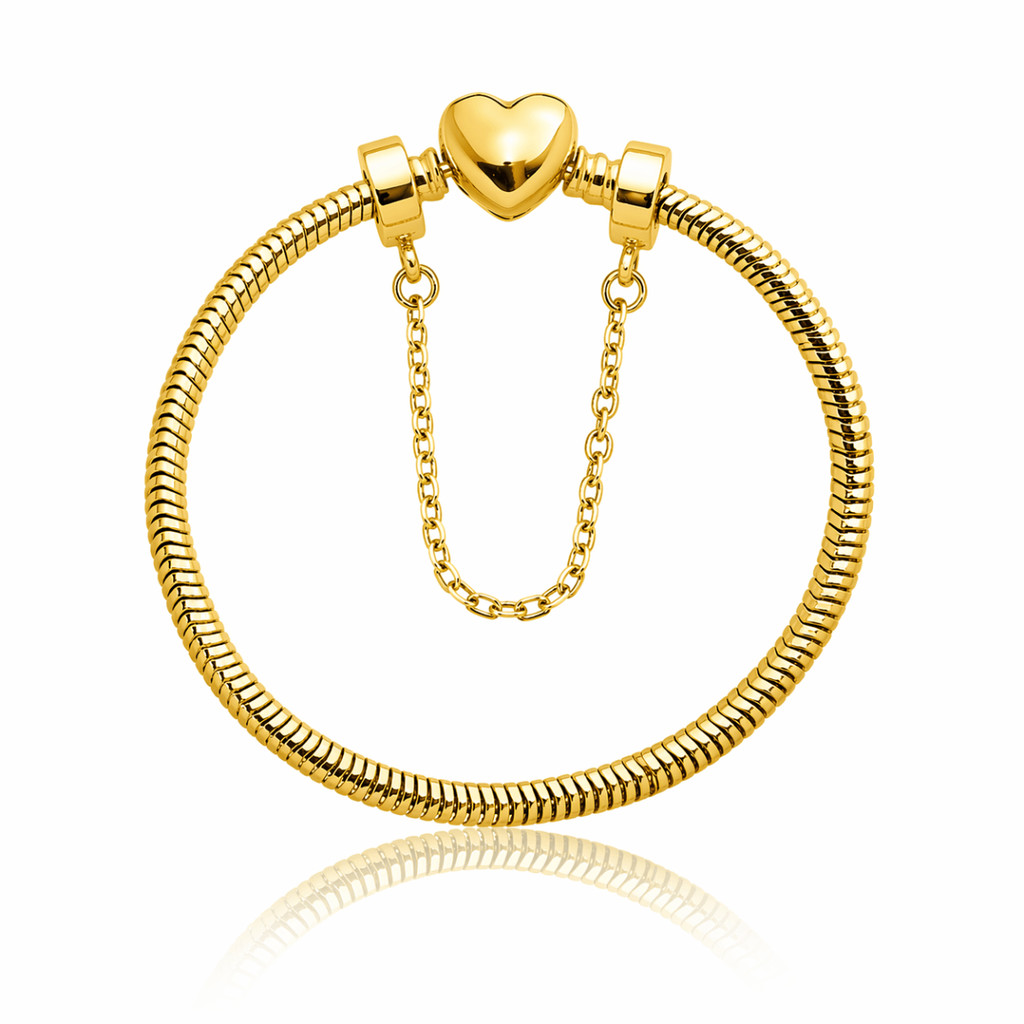 Pulseira Para Berloque Fecho Coração Com Trava Banhado a Ouro 18k