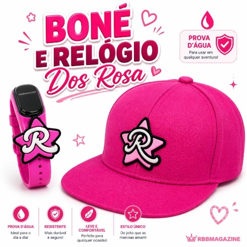 Kit Dos Rosa de Boné Infantil + Relógio Digital à Prova d'água Emily Vick, Ketlin, Void