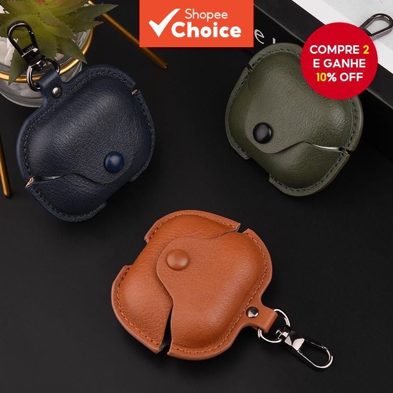 Retro com capa de chaveiro para Samsung Galaxy Buds Core 3Pro FE 2 Pro 3FE PU couro azul capa protetora para fone de