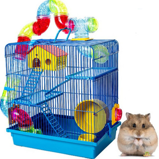 Gaiola Com Casinha E Tubo Para Hamster 3 Andares Cor Azul
