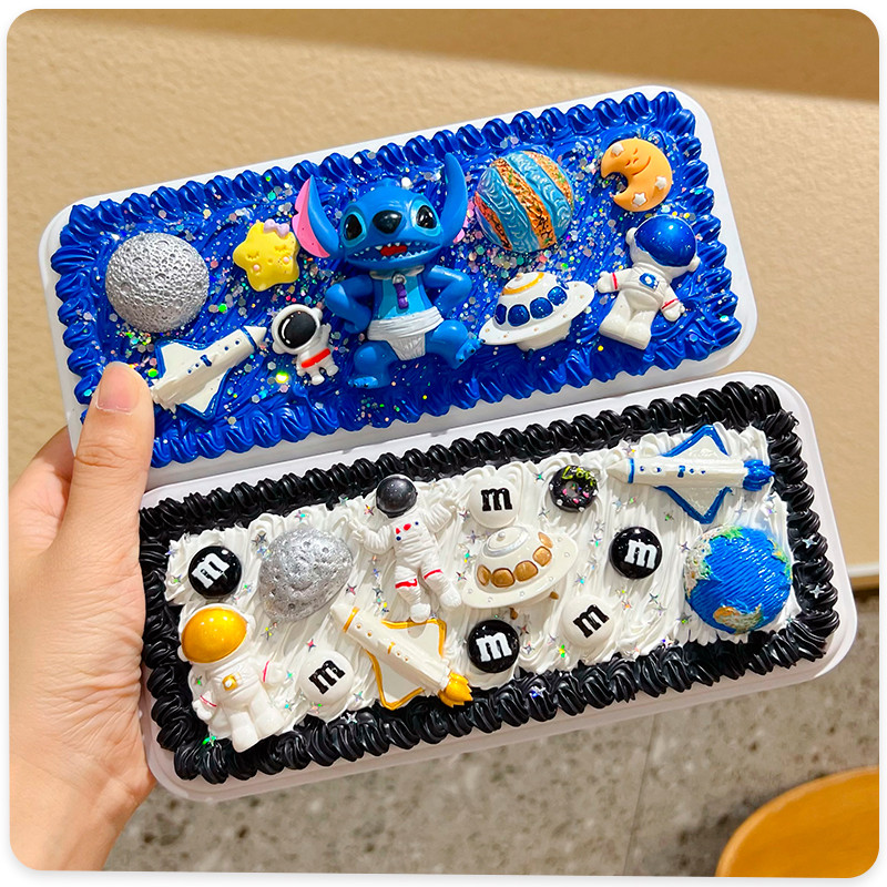 Espaço astronauta creme cola caixa de papelaria diy lápis caso Material pacote artesanal criativo estudante papelaria