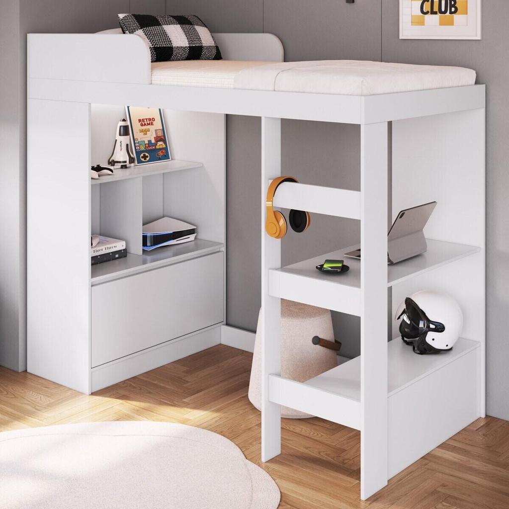Cama de Solteiro Alta com Escrivaninha Embutida para Colchão 188x78cm Multimóveis CR40147