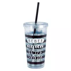 Copo com Canudo Drink 600ml - Preto