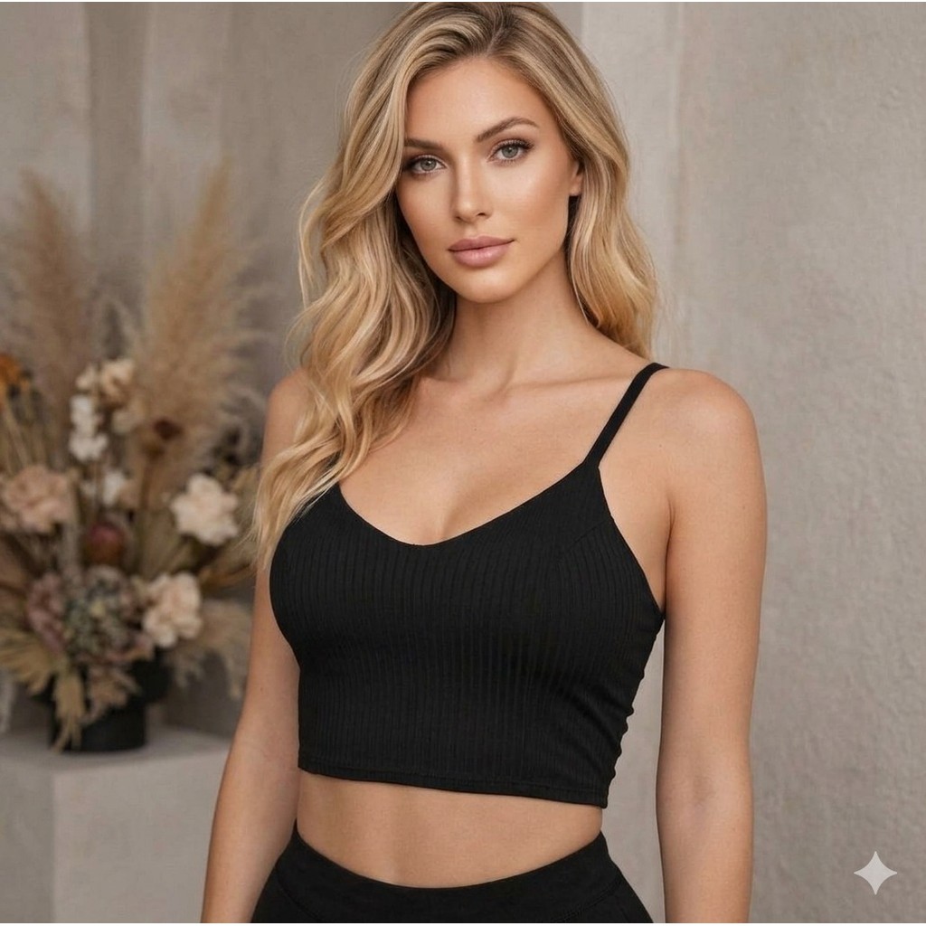 blusa blusinha cropped feminino canelado em V alça fina regata top elegante