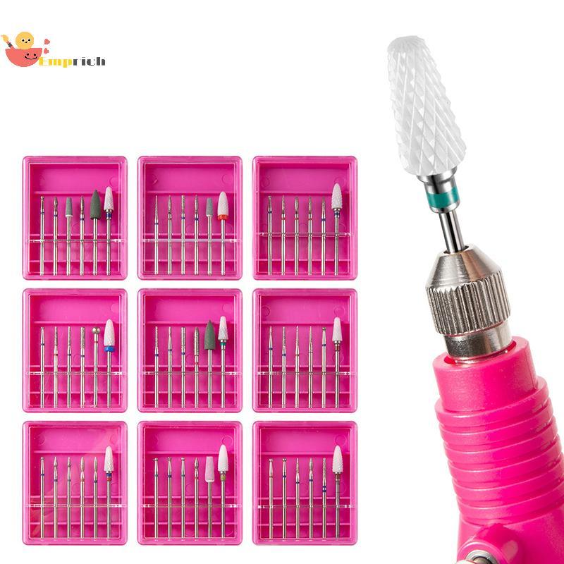 EMCH > 6 Pçs/Caixa Quartzo Diamante Areia Arquivos De Unhas Broca Cutícula Polimento Bit Cabeça Moagem Elétrica Manicure