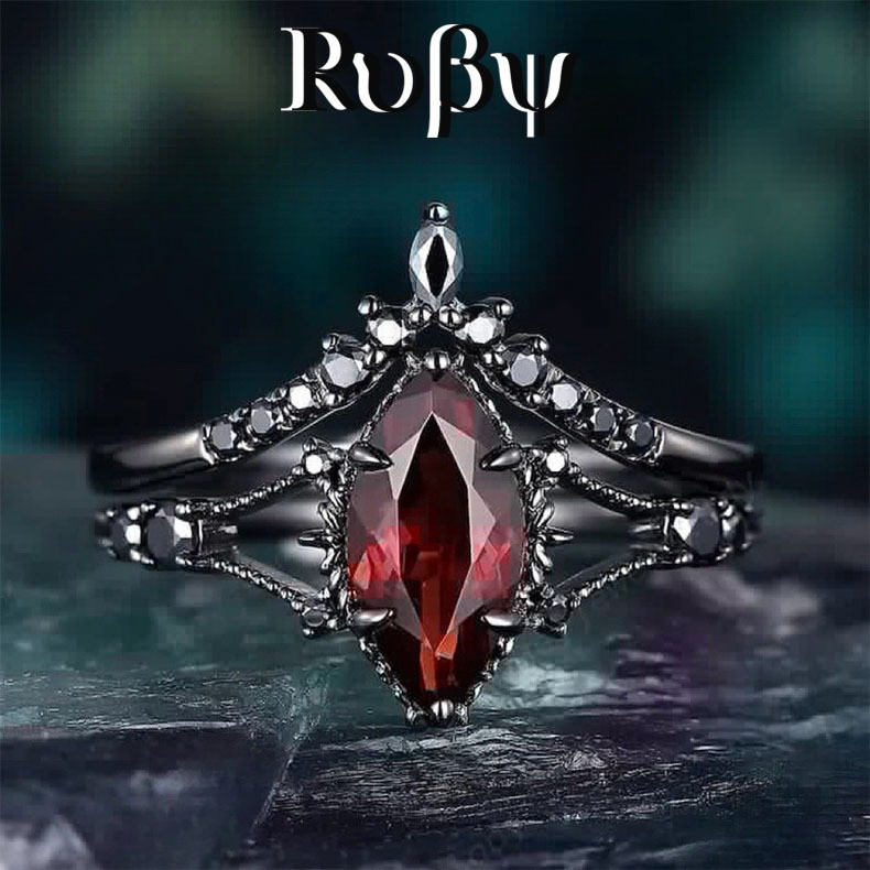 Ruby* novo estilo anel preto escuro vermelho zircão anel Lava cavalo olho arma preto par anel feminino