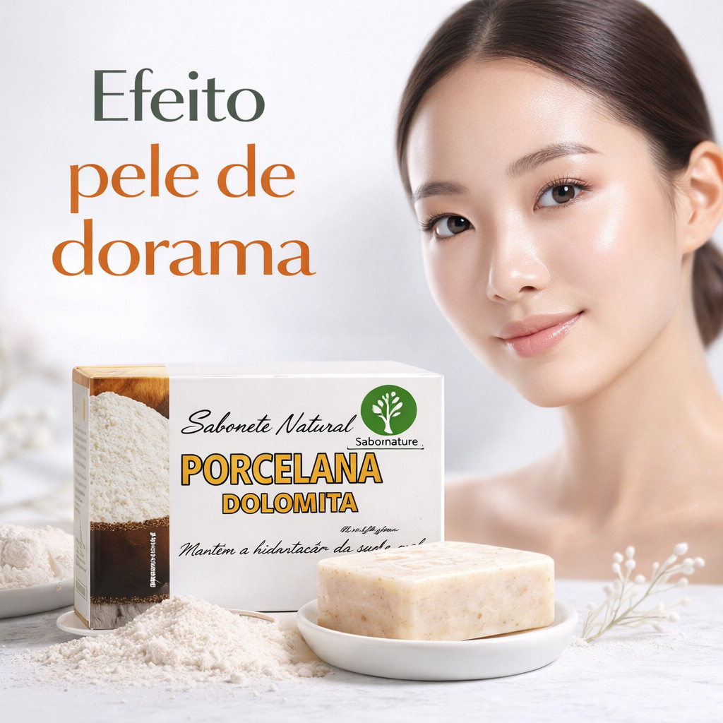 Sabonete Clareador Pele de Porcelana Efeito Dorama Uniformiza e Ilumina a Pele