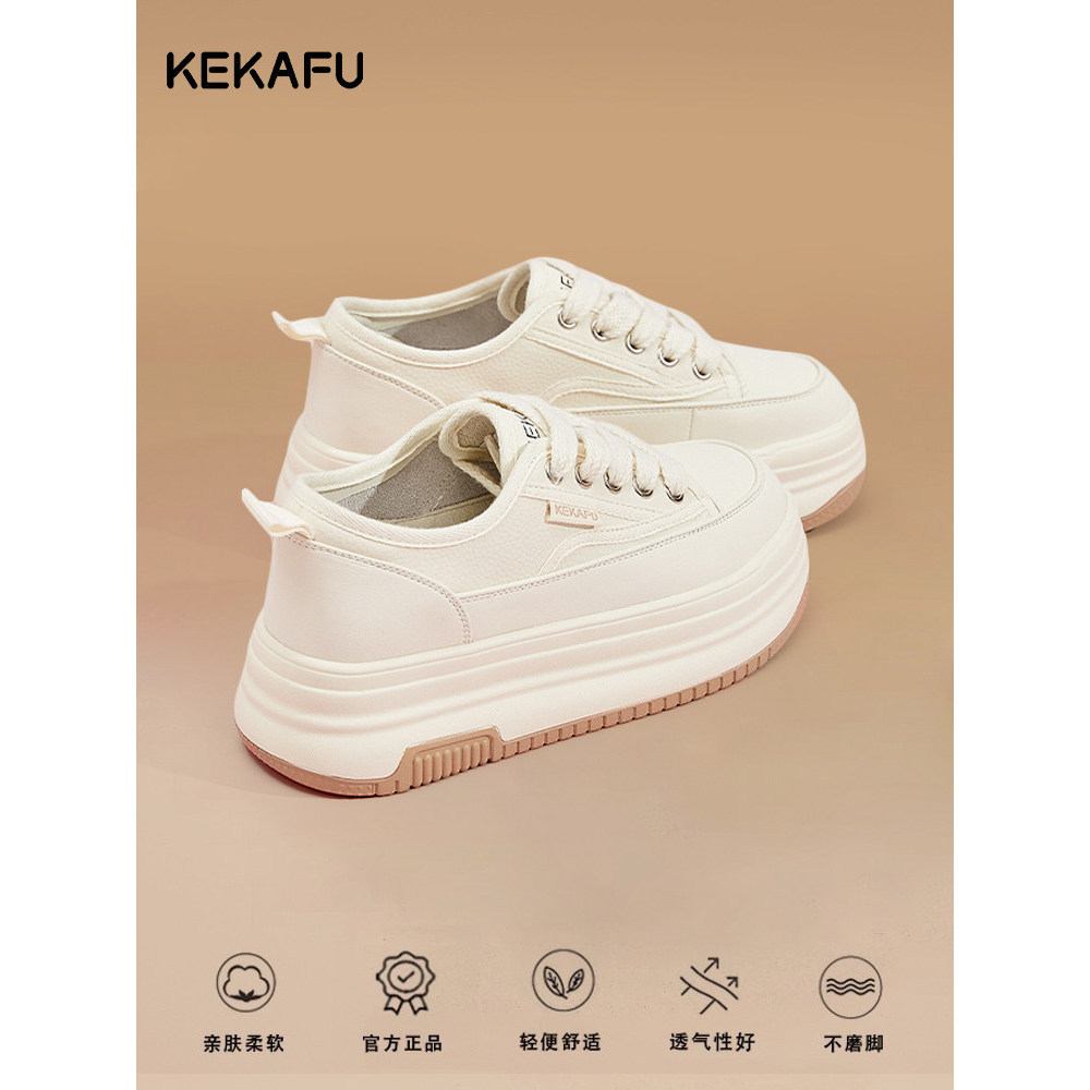 Kekafu sapatos brancos de sola grossa femininos 2026 novo estilo sapatos de lona com aumento de altura sapatos femininos