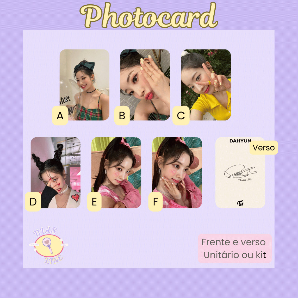 Photocard Fanmade Twice Dahyun Selcas (modelo 4) | K-pop | Papel Fotográfico Laminado | Unidade ou Set