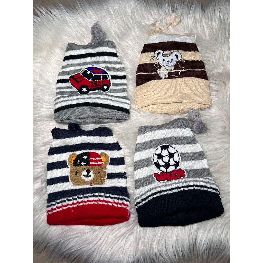 A.kit 6-12 Touca Gorro menino Com PomPom Proteção Contra Frio Estilo Estampa Sortida Bichinho-atacado