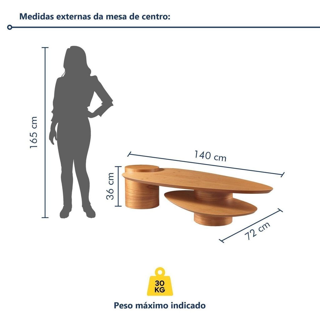 Mesa de Centro para Sala de Estar Pétala 100% MDF