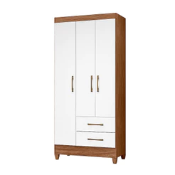Guarda Roupa Quarto Lima Solteiro Pequeno Moderno 3 Portas 2 Gavetas Naturale com Branco MoveisAqui