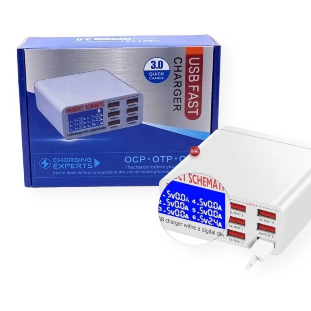 Usb Fast Carregador Inteligente Rápido 6 Portas Para Bancada Assistência Técnica Eletrônicos Multi Portas