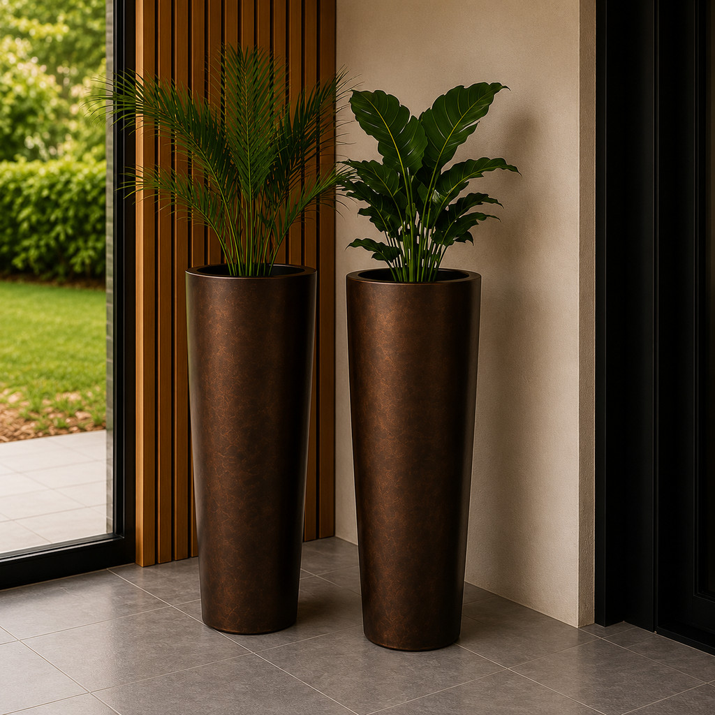 Kit 2 Vasos Coluna Ibiza 69 cm Marmorizado | Decoração Luxo para Plantas Área Interna e Externa