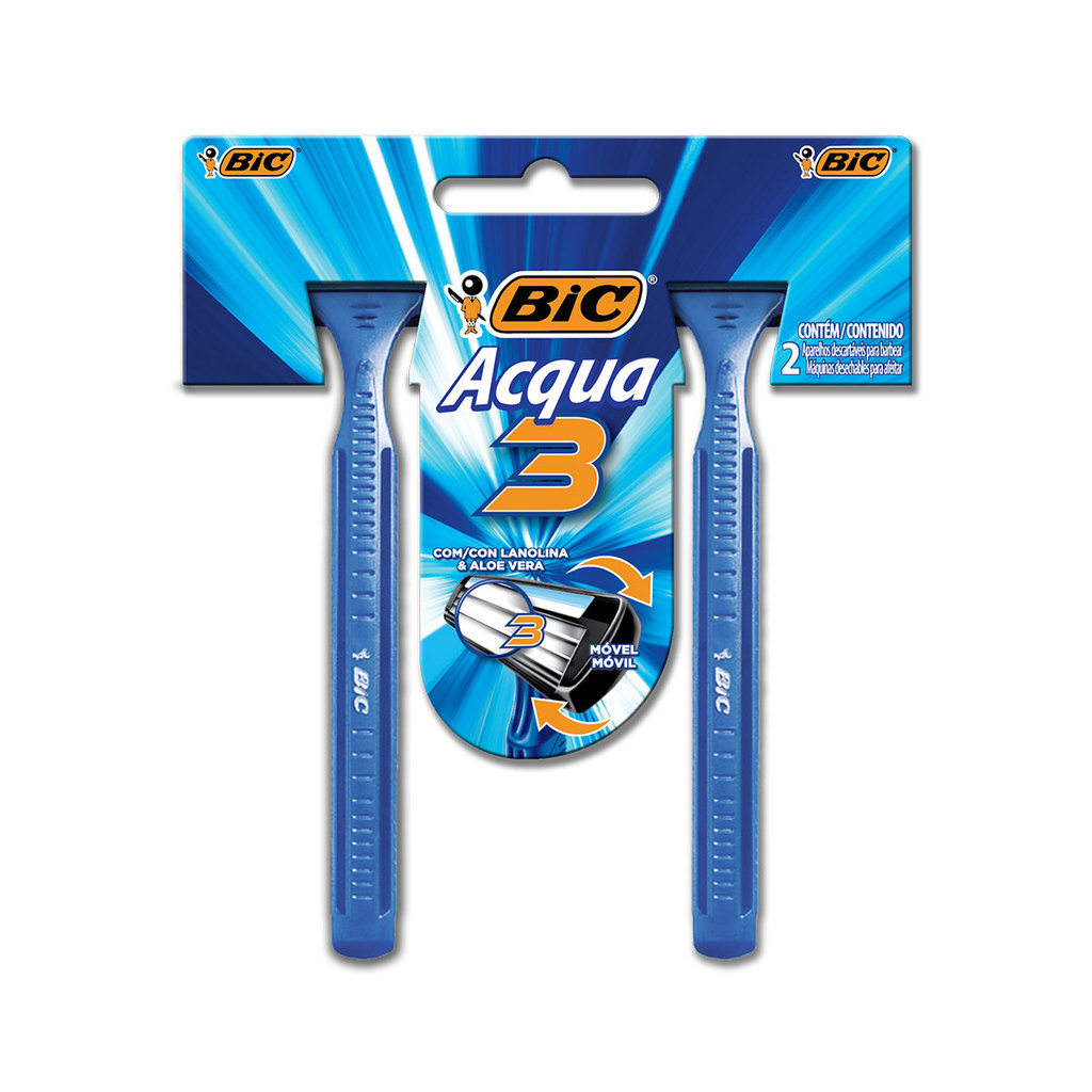 Barbeador descartável Acqua3 Azul 2 unidades Bic