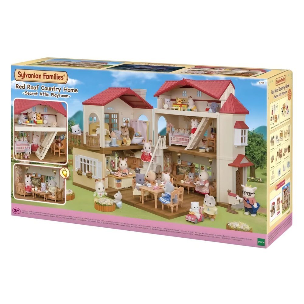 Sylvanian Families Casa Telhado Vermelho com Luzes Sótão Secreto Epoch 5708